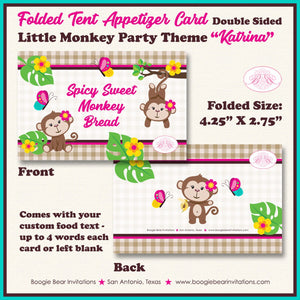 Pink Monkey Birthday Favor Party Card Tent Place Food Appetizer Tag Tropical Jungle Garden Girl Zoo Boogie Bear Invitations Katrina Theme