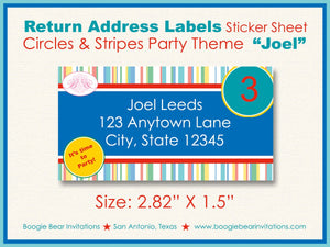 Circles Stripes Photo Party Invitation Birthday Girl Boy Modern Red Teal Blue Boogie Bear Invitations Joel Theme Paperless Printable Printed