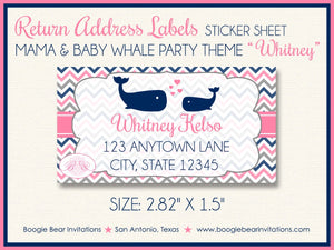 Pink Grey Whale Baby Shower Invitation Girl Grey Navy Blue Chevron Pool Boogie Bear Invitations Whitney Theme Paperless Printable Printed