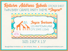Load image into Gallery viewer, Twin Baby Giraffe Shower Party Invitation Boy Girl Silhouette Orange Aqua Boogie Bear Invitations Joyce Theme Paperless Printable Printed