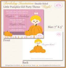 Load image into Gallery viewer, Little Pumpkin Birthday Party Invitation Girl Bow Country Farm Barn Hay Ride Boogie Bear Invitations Kayla Theme Paperless Printable Printed