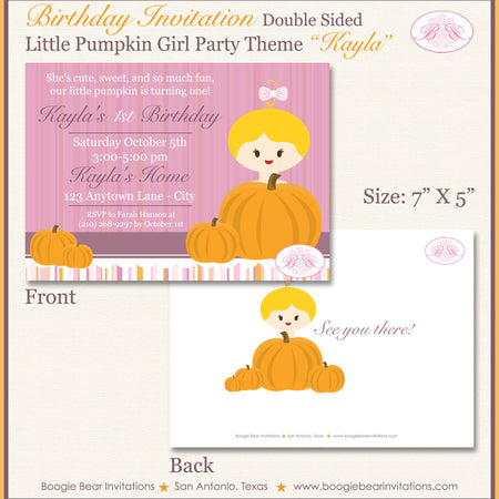 Little Pumpkin Birthday Party Invitation Girl Bow Country Farm Barn Hay Ride Boogie Bear Invitations Kayla Theme Paperless Printable Printed