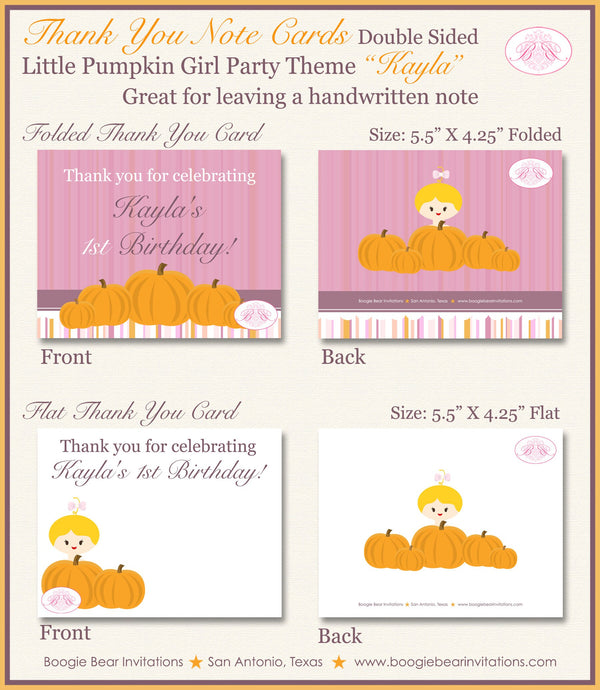 Purple Pumpkin Party Thank You Card Birthday Girl Fall Autumn Harvest Pink Orange Little Rustic Boogie Bear Invitations Kayla Theme Printed