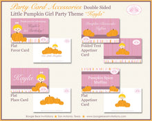 Load image into Gallery viewer, Purple Pumpkin Birthday Favor Party Card Tent Place Food Appetizer Tag Girl Fall Autumn Orange Little Boogie Bear Invitations Kayla Theme