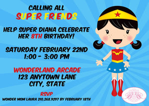 Super Girl Birthday Party Invitation Superhero Hero SuperGirl Woman Red Blue Boogie Bear Invitations Diana Theme Paperless Printable Printed