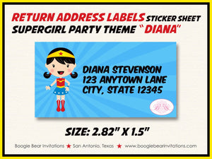 Super Girl Birthday Party Invitation Superhero Hero SuperGirl Woman Red Blue Boogie Bear Invitations Diana Theme Paperless Printable Printed