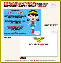 Load image into Gallery viewer, Super Girl Birthday Party Invitation Superhero Hero SuperGirl Woman Red Blue Boogie Bear Invitations Diana Theme Paperless Printable Printed
