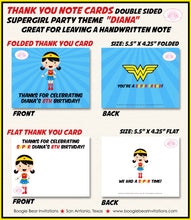 Load image into Gallery viewer, Super Girl Birthday Party Thank You Card Superhero Supergirl Comic Red Yellow Blue Hero Friends Boogie Bear Invitations Diana Theme Printed
