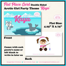 Load image into Gallery viewer, Girl Eskimo Favor Birthday Party Card Tent Place Food Tag Appetizer Seal Bear Wolf Arctic Tundra Winter Boogie Bear Invitations Kaya Theme