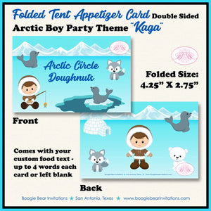 Boy Eskimo Favor Birthday Party Card Tent Place Food Tag Appetizer Seal Bear Wolf Arctic Tundra Winter Boogie Bear Invitations Kaga Theme