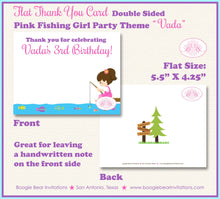 Load image into Gallery viewer, Fishing Girl Party Thank You Card Pink Birthday Lake River Ocean Dock Summer Swim Swimming Frog Boogie Bear Invitations Vada Theme Printed