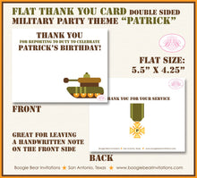 Load image into Gallery viewer, Military Birthday Party Thank You Card Army Navy Air Force Marines Camo Green Tank Active Duty Boogie Bear Invitations Patrick Theme Printed