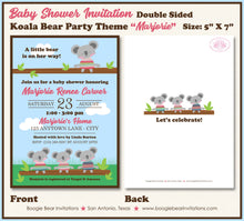Load image into Gallery viewer, Koala Bear Baby Shower Invitation Pink Girl Aussie Down Under Green Brown Boogie Bear Invitations Marjorie Theme Paperless Printable Printed