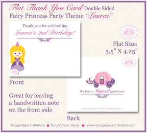 Princess Purple Birthday Party Thank You Card Pink Girl Fairy Queen Castle Crown Royal Dance Boogie Bear Invitations Lauren Theme Printed