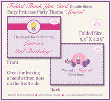 Load image into Gallery viewer, Princess Purple Birthday Party Thank You Card Pink Girl Fairy Queen Castle Crown Royal Dance Boogie Bear Invitations Lauren Theme Printed