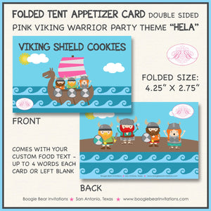 Pink Viking Warrior Birthday Favor Party Card Tent Place Appetizer Food Tag Girl Blue Ship Swimming Swim Boogie Bear Invitations Hela Theme