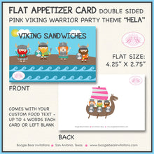 Load image into Gallery viewer, Pink Viking Warrior Birthday Favor Party Card Tent Place Appetizer Food Tag Girl Blue Ship Swimming Swim Boogie Bear Invitations Hela Theme