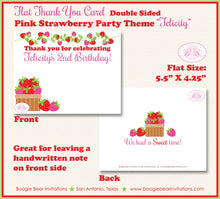 Load image into Gallery viewer, Pink Strawberry Party Thank You Note Card Birthday Red Fruit Picking Green Crate Summer Girl Boogie Bear Invitations Felicity Theme Printed