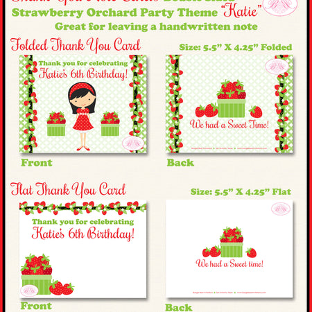 Strawberry Party Thank You Note Card Birthday Red Fruit Picking Green Crate Sweet Summer Girl Boogie Bear Invitations Katie Theme Printed