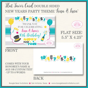 Happy New Years Favor Party Card Tent Place Food Tag Birthday Boy Girl Sibling Twins Kids Pink Blue Boogie Bear Invitations Lona Luca Theme