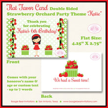 Load image into Gallery viewer, Strawberry Birthday Favor Party Card Tent Place Food Appetizer Tag Red Sweet Fruit Picking Green Girl Boogie Bear Invitations Katie Theme
