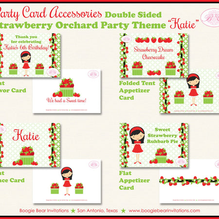 Strawberry Birthday Favor Party Card Tent Place Food Appetizer Tag Red Sweet Fruit Picking Green Girl Boogie Bear Invitations Katie Theme
