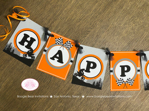 Orange Dirt Bike Birthday Party Package Boy Girl Racing Black Checkered Flag Enduro Motocross Track Race Boogie Bear Invitations Raine Theme