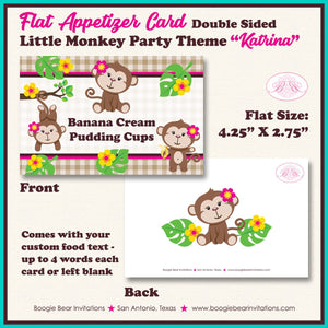 Pink Monkey Birthday Favor Party Card Tent Place Food Appetizer Tag Tropical Jungle Garden Girl Zoo Boogie Bear Invitations Katrina Theme