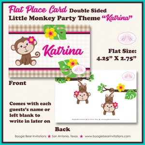Pink Monkey Birthday Favor Party Card Tent Place Food Appetizer Tag Tropical Jungle Garden Girl Zoo Boogie Bear Invitations Katrina Theme