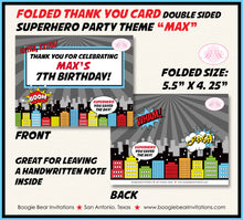 Load image into Gallery viewer, Superhero Birthday Party Thank You Card Boy Girl Super Hero Comic Skyline Retro Vintage City Boom Boogie Bear Invitations Max Theme Printed