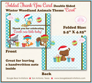 Winter Woodland Animals Party Thank You Card Note Christmas Baby Shower Owl Squirrel Fox Forest Boogie Bear Invitations Carol Theme Printed