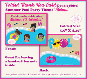 Swimming Pool Birthday Party Thank You Card Girl Swim Splash Bash Water Tube Summer Beach Suit Boogie Bear Invitations Melina Theme Printed