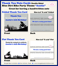 Load image into Gallery viewer, Dirt Bike Birthday Party Thank You Card Blue Black Enduro Motocross Racing Race Track Boy Girl Boogie Bear Invitations Austin Theme Printed
