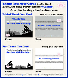 Dirt Bike Birthday Party Thank You Card Blue Black Enduro Motocross Racing Race Track Boy Girl Boogie Bear Invitations Austin Theme Printed