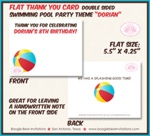 Load image into Gallery viewer, Swimming Pool Birthday Party Thank You Card Note Swim Boy Red Yellow Blue Splash Bash Summer Boogie Bear Invitations Dorian Theme Printed