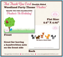 Load image into Gallery viewer, Woodland Animals Party Thank You Card Birthday Girl Pink Forest Creatures Outdoor Picnic Tree Boogie Bear Invitations Heather Theme Printed
