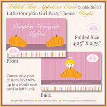 Load image into Gallery viewer, Purple Pumpkin Birthday Favor Party Card Tent Place Food Appetizer Tag Girl Fall Autumn Orange Little Boogie Bear Invitations Kayla Theme