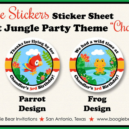 Rain Forest Jungle Birthday Party Stickers Circle Sheet Animals Rainforest Wild Zoo Amazon Boy Girl Boogie Bear Invitations Chandler Theme