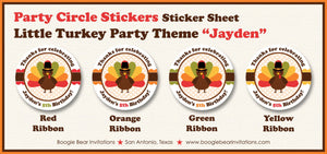 Little Turkey Party Circle Stickers Sheet Girl Boy Fall Thanksgiving Autumn Country Farm Barn Gobble Boogie Bear Invitations Jayden Theme