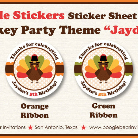Little Turkey Party Circle Stickers Sheet Girl Boy Fall Thanksgiving Autumn Country Farm Barn Gobble Boogie Bear Invitations Jayden Theme