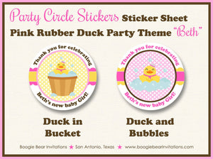 Yellow Rubber Duck Baby Shower Party Stickers Circle Sheet Round Little Duckie Ducky Girl Light Pink Tub Boogie Bear Invitations Beth Theme