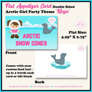 Girl Eskimo Favor Birthday Party Card Tent Place Food Tag Appetizer Seal Bear Wolf Arctic Tundra Winter Boogie Bear Invitations Kaya Theme
