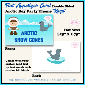 Boy Eskimo Favor Birthday Party Card Tent Place Food Tag Appetizer Seal Bear Wolf Arctic Tundra Winter Boogie Bear Invitations Kaga Theme