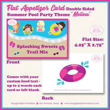 Load image into Gallery viewer, Swimming Pool Birthday Favor Party Card Tent Place Food Tag Girl Swim Splash Bash Water Tube Summer Boogie Bear Invitations Melina Theme