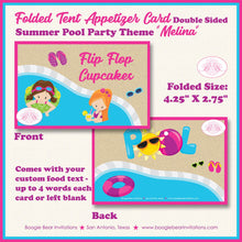 Load image into Gallery viewer, Swimming Pool Birthday Favor Party Card Tent Place Food Tag Girl Swim Splash Bash Water Tube Summer Boogie Bear Invitations Melina Theme