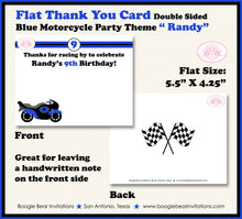 Load image into Gallery viewer, Blue Motorcycle Party Thank You Card Birthday Black Enduro Motocross Racing Race Track Boy Girl Boogie Bear Invitations Randy Theme Printed