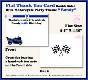 Blue Motorcycle Party Thank You Card Birthday Black Enduro Motocross Racing Race Track Boy Girl Boogie Bear Invitations Randy Theme Printed