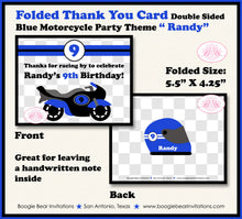 Load image into Gallery viewer, Blue Motorcycle Party Thank You Card Birthday Black Enduro Motocross Racing Race Track Boy Girl Boogie Bear Invitations Randy Theme Printed