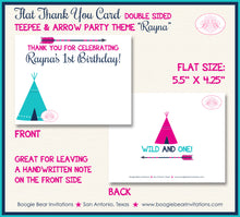 Load image into Gallery viewer, Pink Teepee Arrow Thank You Card Birthday Party Girl Chevron Teal Aqua Turquoise Tipi Camping Boogie Bear Invitations Rayna Theme Printed
