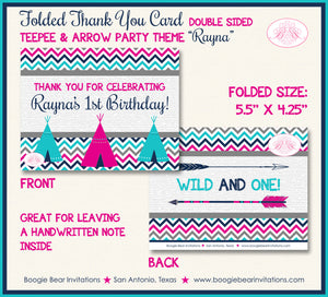 Pink Teepee Arrow Thank You Card Birthday Party Girl Chevron Teal Aqua Turquoise Tipi Camping Boogie Bear Invitations Rayna Theme Printed